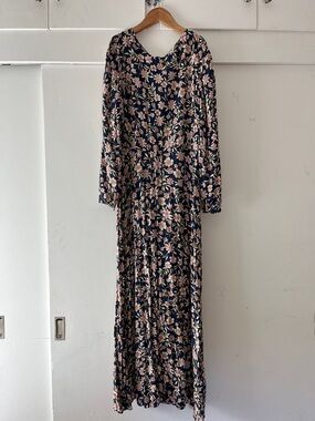Rachel Pally Navy Floral Midi Dress with Pink Blooms XS